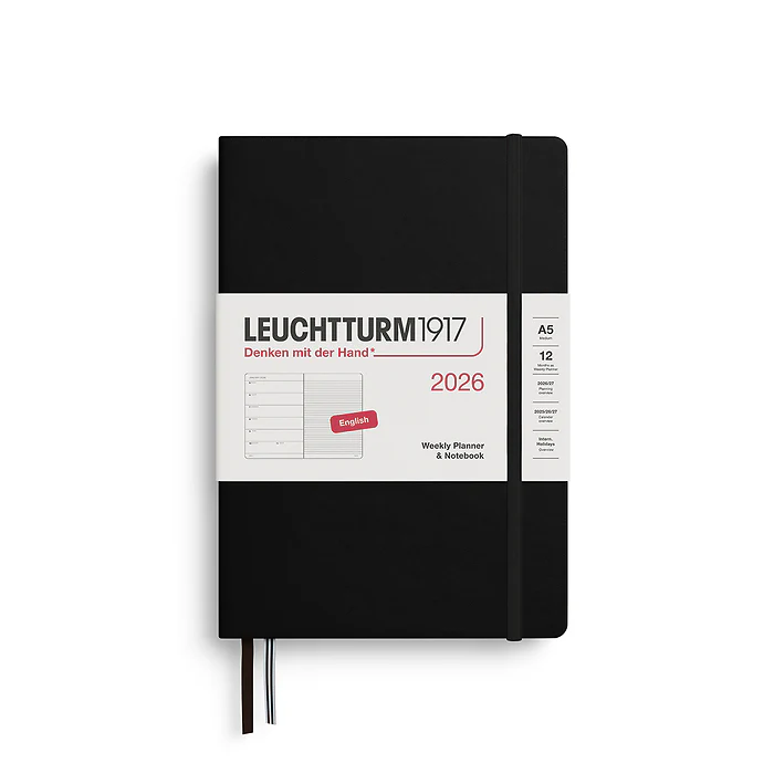 Leuchtturm1917 - A5 2026 Weekly Planner & Notebook - Lined - Black