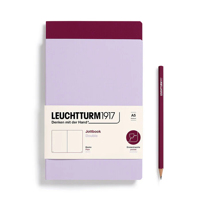 Leuchtturm1917 - Jottbook Double - A5 - Pack of 2 - Lilac & Port Red