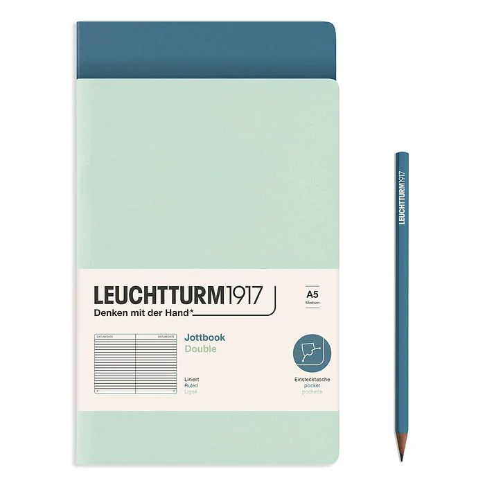 Leuchtturm1917 - Jottbook Double - A5 - Pack of 2 - Mint Green & Stone Blue