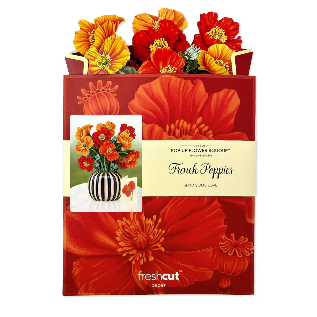 Fresh Cut Paper - Life Sized Pop-Up Flower Bouquet with Note Card - French Poppies