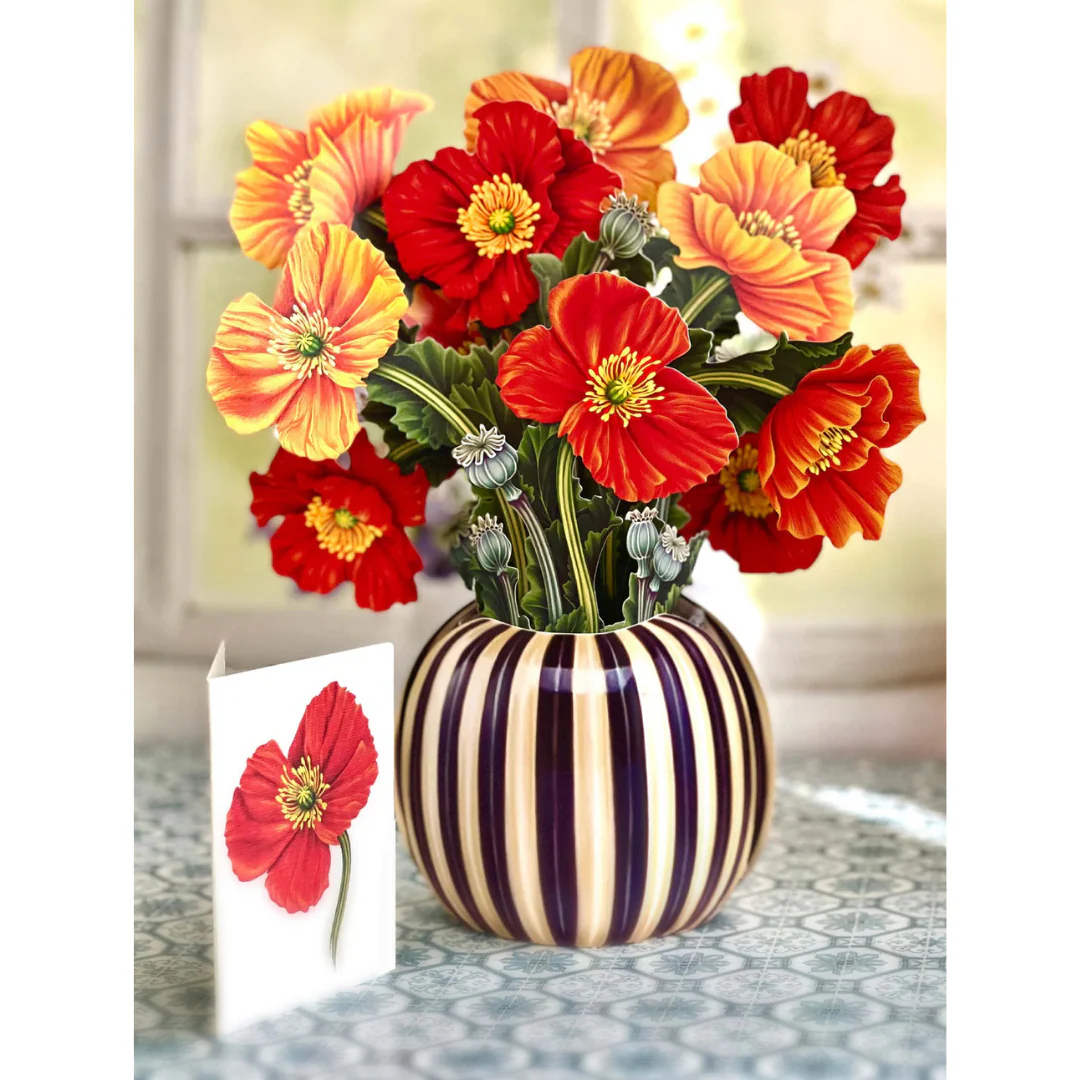 Fresh Cut Paper - Life Sized Pop-Up Flower Bouquet with Note Card - French Poppies - Image 2