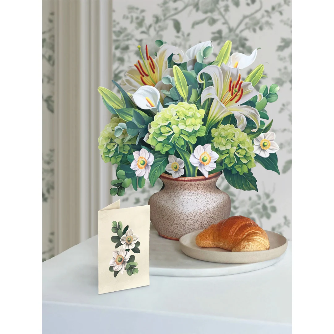 Fresh Cut Paper - Life Sized Pop-Up Flower Bouquet with Note Card - Ivory & Sage - Image 2