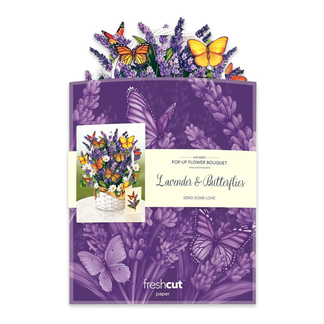 Fresh Cut Paper - Life Sized Pop-Up Flower Bouquet with Note Card - Lavender & Butterflies