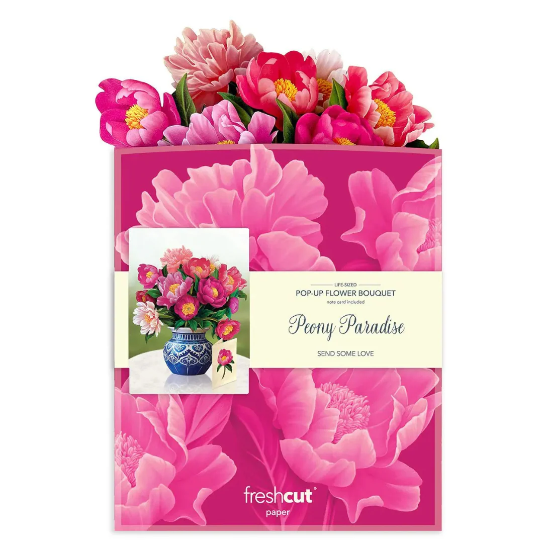 Fresh Cut Paper - Life Sized Pop-Up Flower Bouquet with Note Card - Peony Paradise