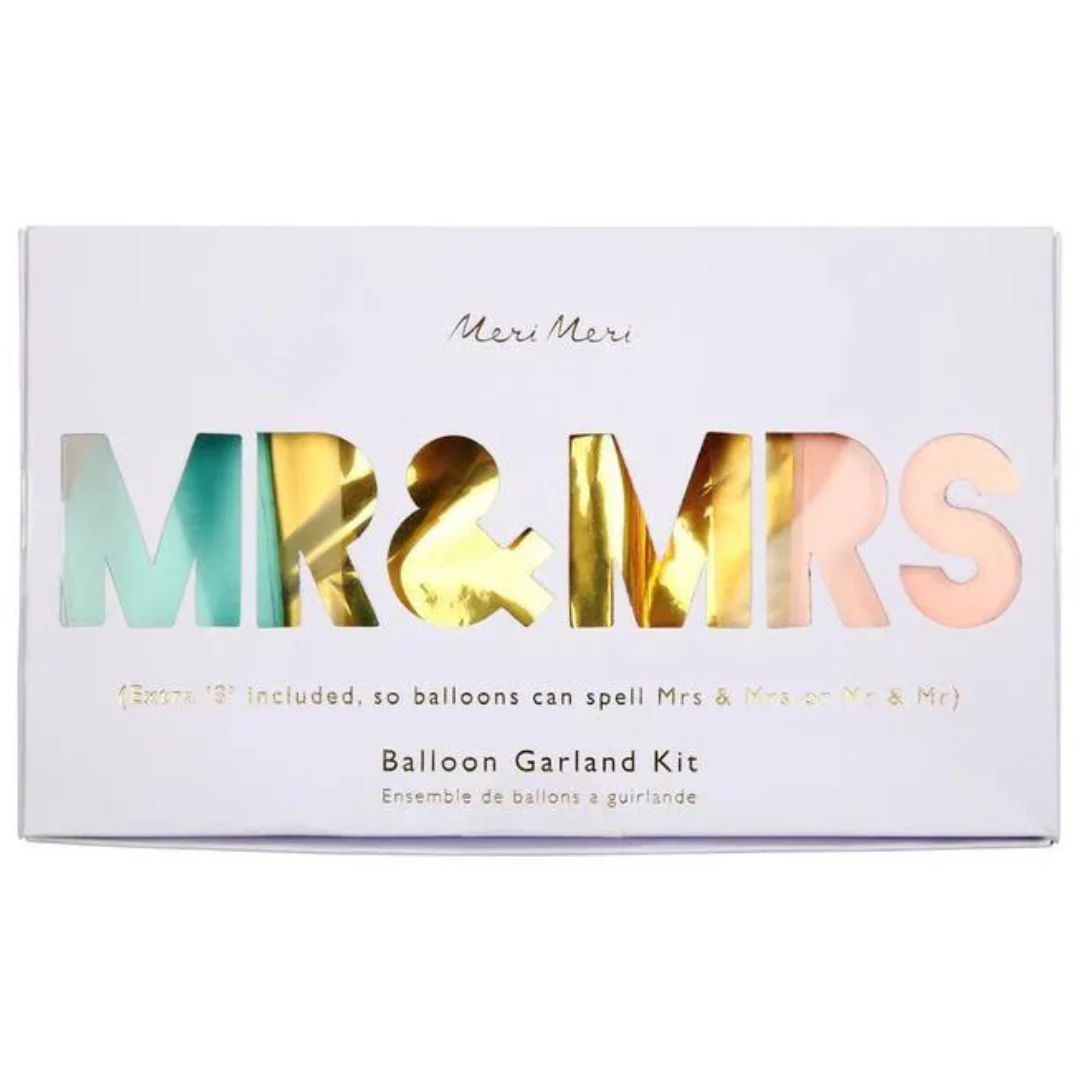 Meri Meri - Balloon Garland Kit - Mr and Mrs (Mr and Mr or Mrs and Mrs) - Gold