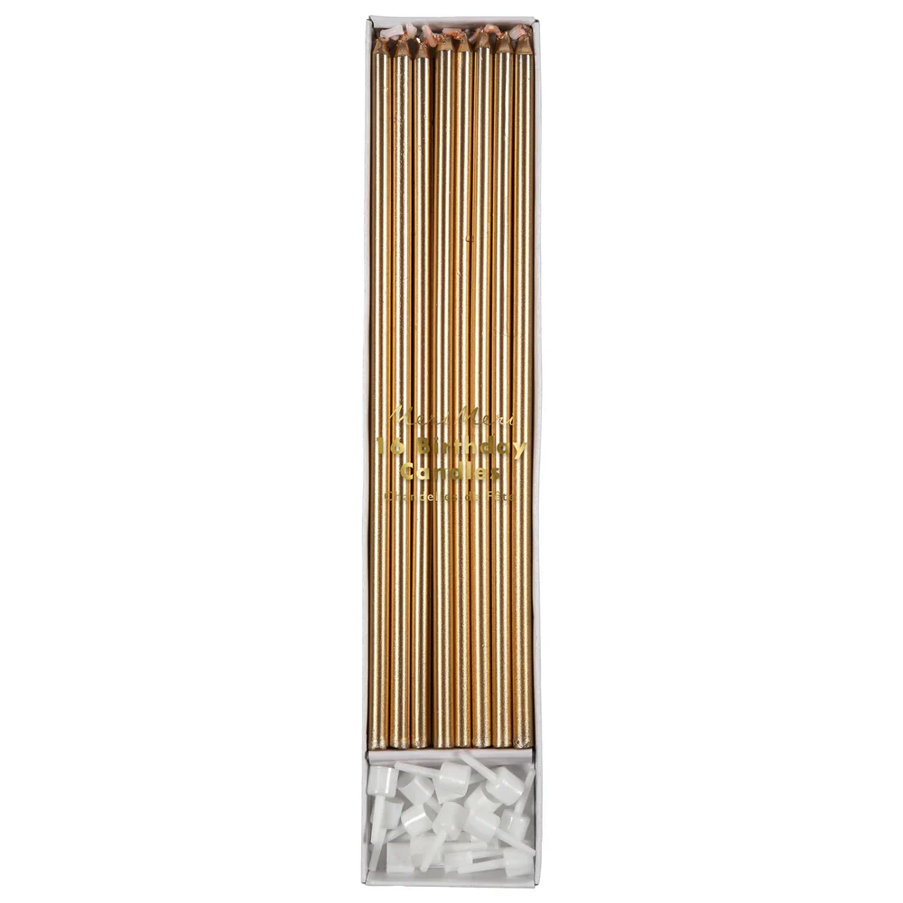 MERI MERI - Long Birthday Candles - Pack of 16 - Gold