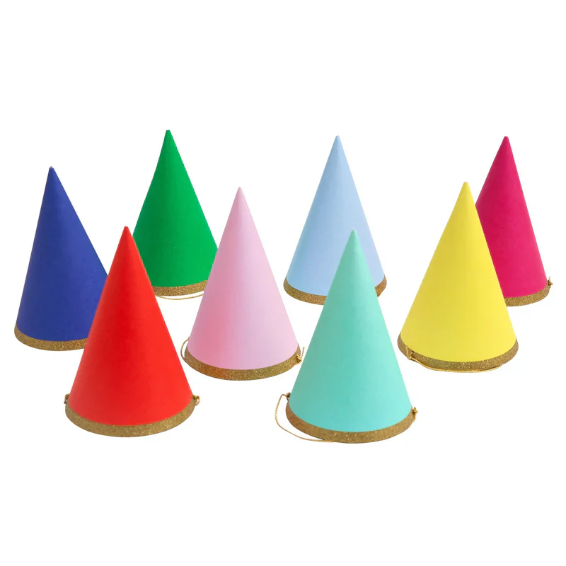Meri Meri -  Birthday Party Hats - Set of 8 - Assorted Colours - Image 2