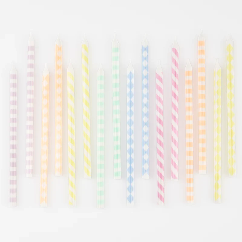 MERI MERI - Pastel Patterned Candles  - Set of 16 - Assorted - Image 2