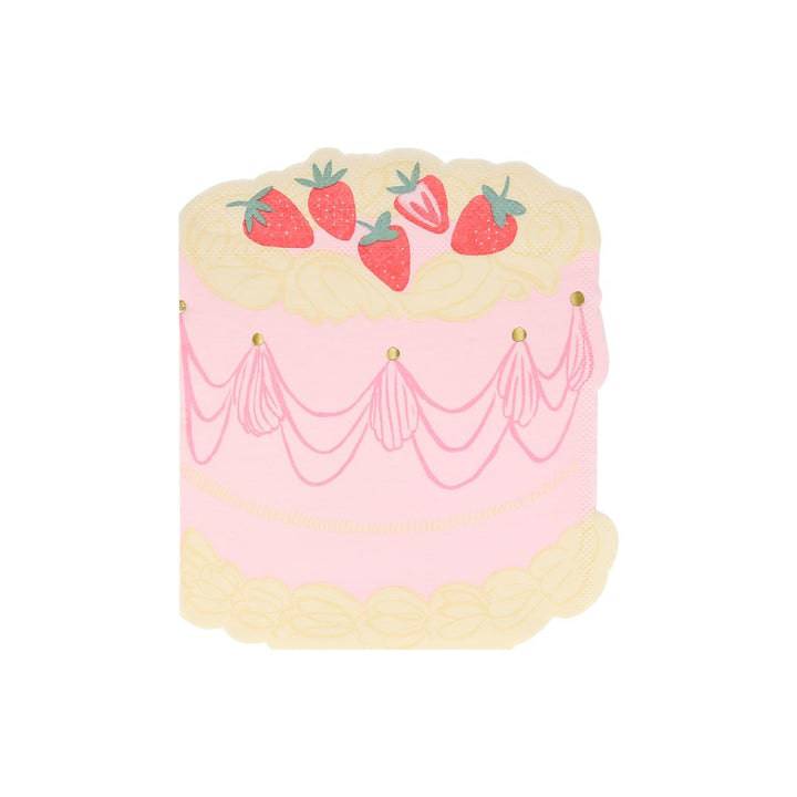 MERI MERI - Pink Strawberry Cake Napkins - Pack of 16