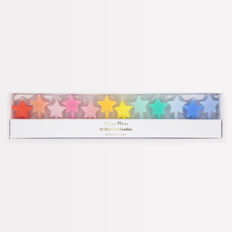 MERI MERI - Rainbow Star Birthday Candles - Set of 12 - Assorted Colours