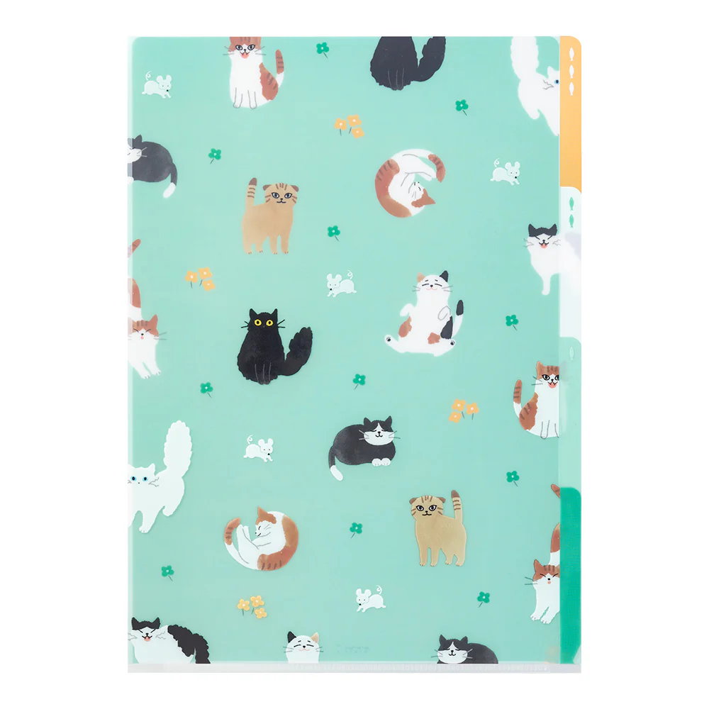 MIDORI - 3-Pocket Clear Folder - A4 | Cats A