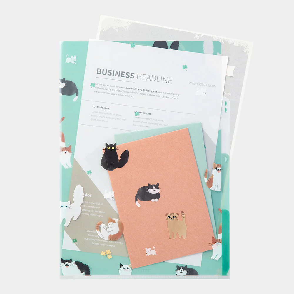 MIDORI - 3-Pocket Clear Folder - A4 | Cats A - Image 3