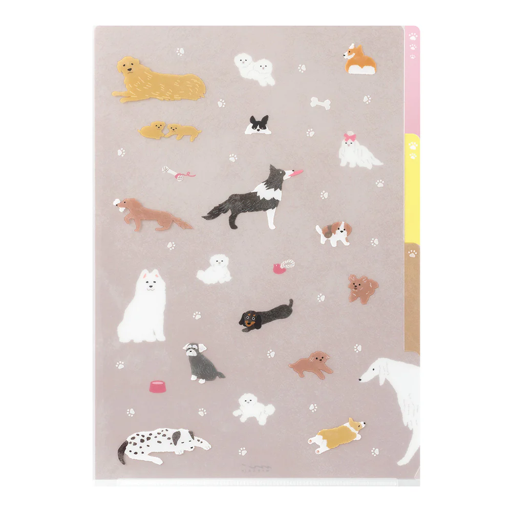 MIDORI - 3-Pocket Clear Folder - A4 | Dogs A