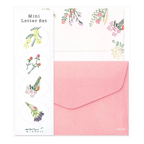 Midori - Mini Letter Set With Stickers - Dried Flowers