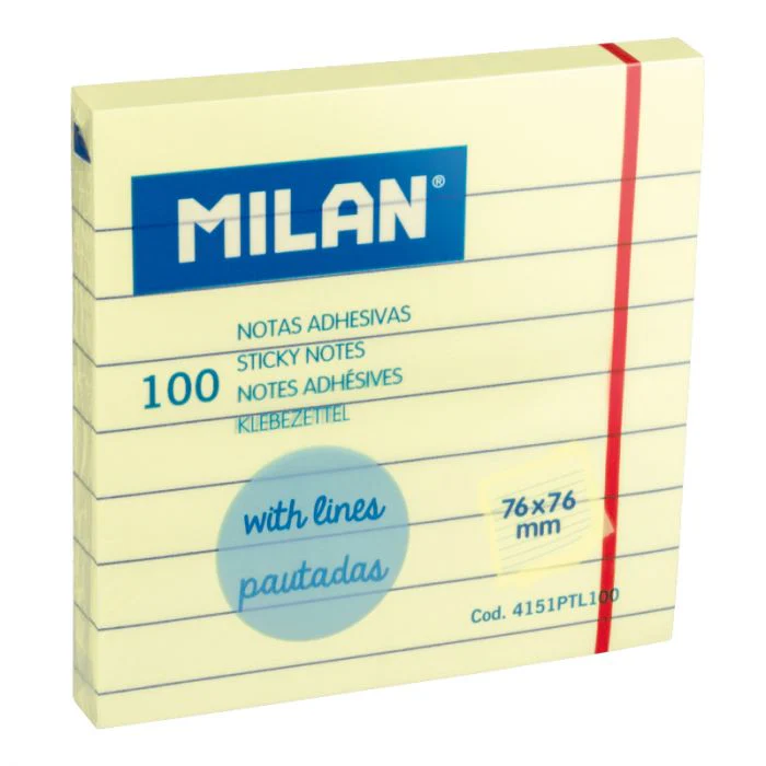 Milan - 100 Adhesive Lined Sticky Notes - Yellow