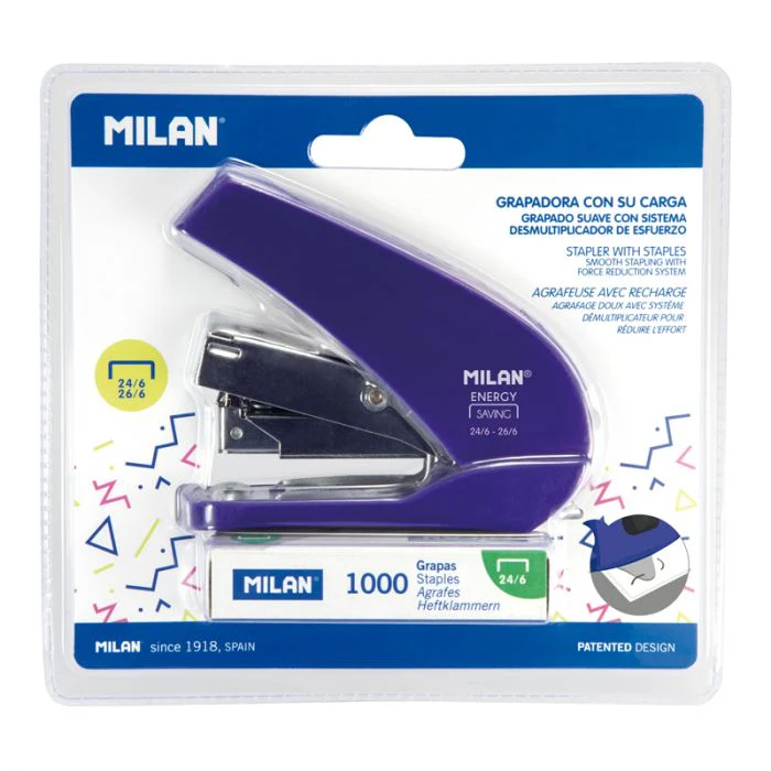 Milan - Blister Pack 'Energy Saving' Compact Stapler - Acid series - Blue