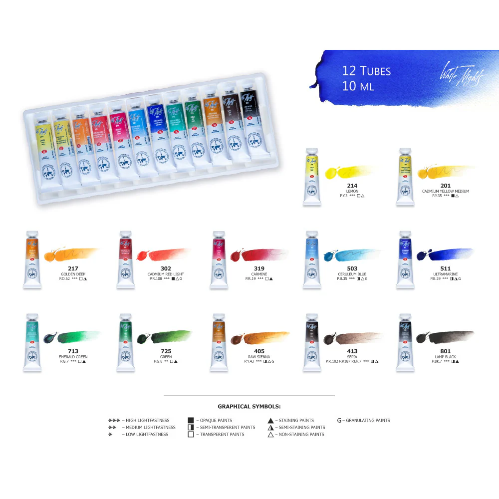 NEVA PALETTE ST. PETERSBURG – "White Nights" Extra Fine Artists' Watercolors Set - 12 Tubes x 10ml - Image 4
