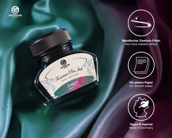 Octopus Fluids - Sheening 30ml Fountain Pen Ink - Dragon Petrol/Pink - Image 2