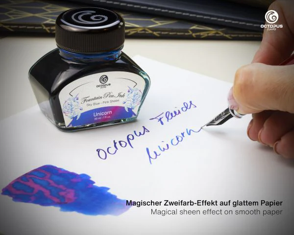 Octopus Fluids - Sheening 30ml Fountain Pen Ink - Unicorn Sky Blue/Pink - Image 3