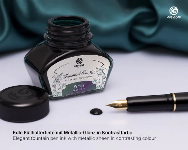 Octopus Fluids - Sheening 30ml Fountain Pen Ink - Witch Green - Image 4