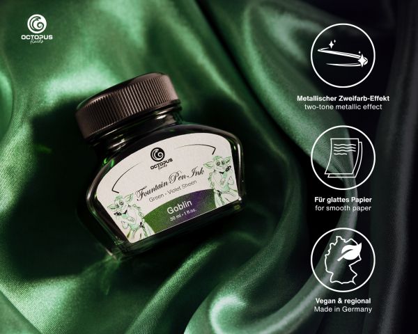 Octopus Fluids - Sheening 30ml Fountain Pen Ink - Goblin Green/Violet - Image 2