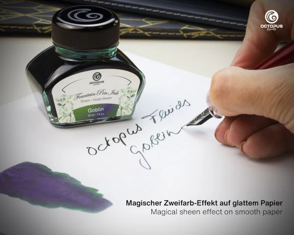 Octopus Fluids - Sheening 30ml Fountain Pen Ink - Goblin Green/Violet - Image 3