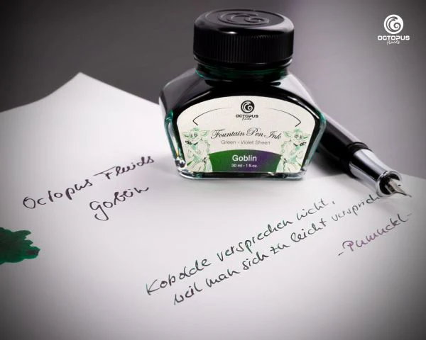 Octopus Fluids - Sheening 30ml Fountain Pen Ink - Goblin Green/Violet - Image 4