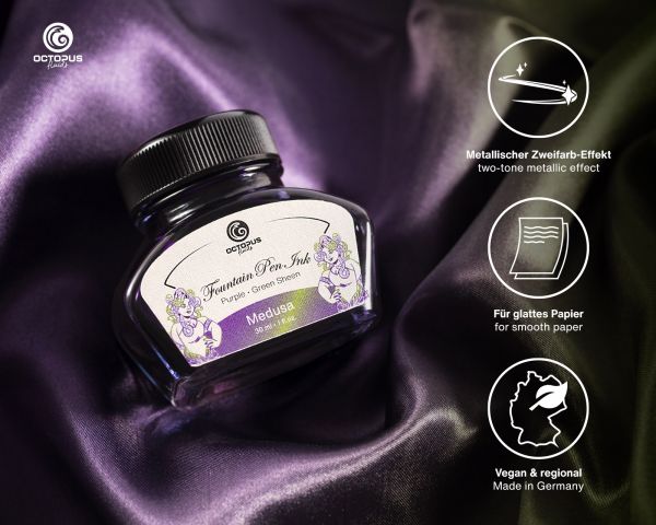Octopus Fluids - Sheening 30ml Fountain Pen Ink - Medusa Violet/Green - Image 2