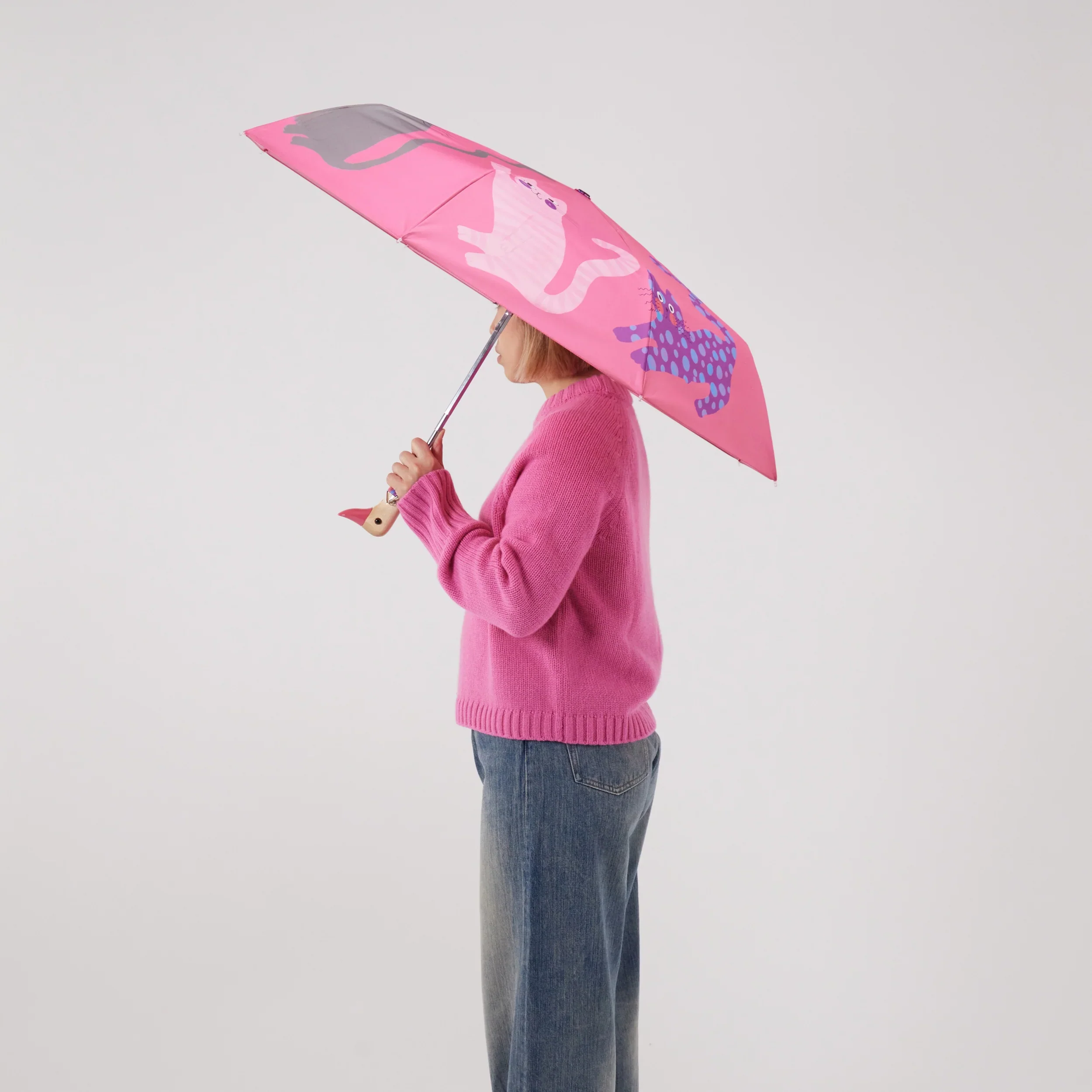 Original Duckhead - Compact Umbrella - Fuchsia Arty Cats - Image 4