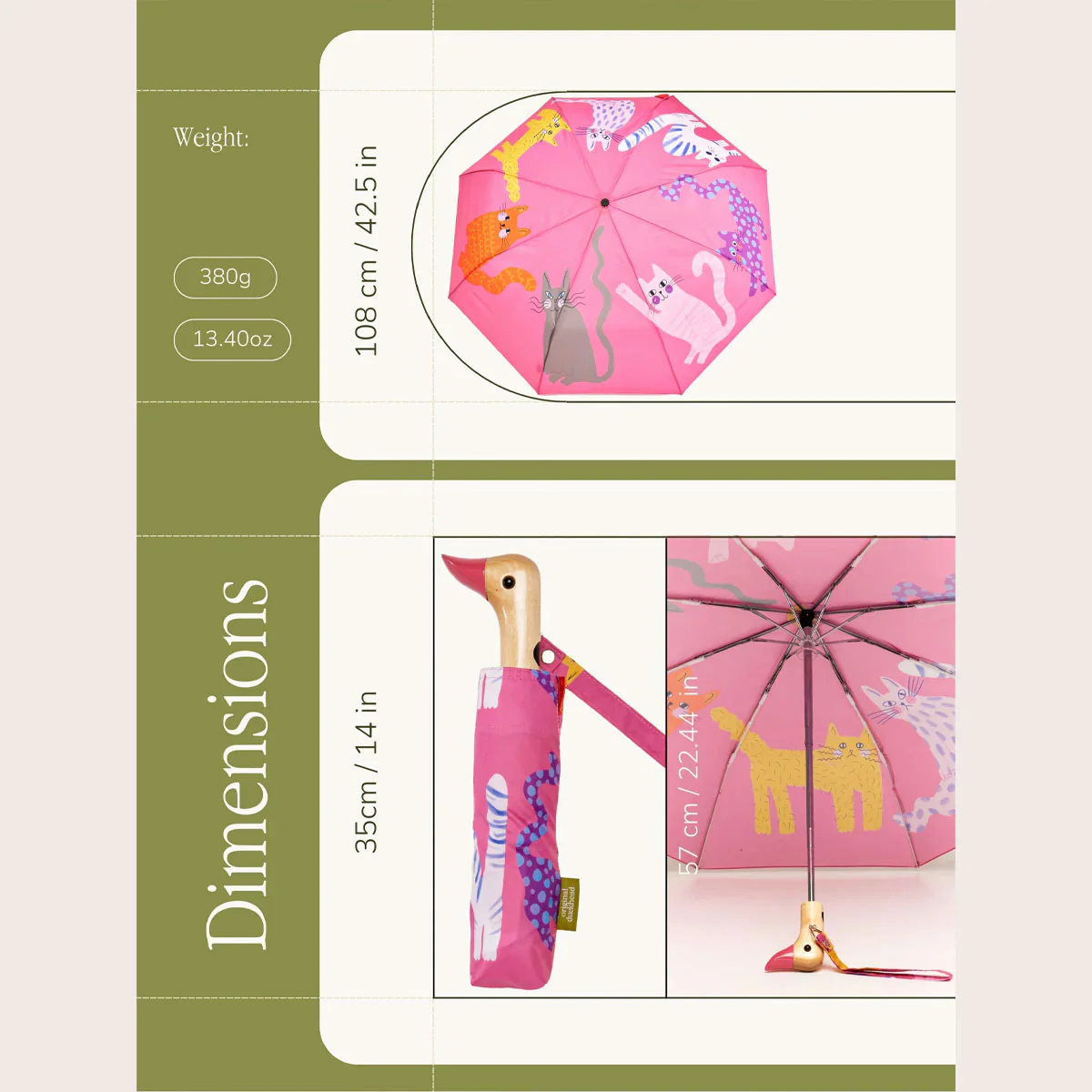 Original Duckhead - Compact Umbrella - Fuchsia Arty Cats - Image 8