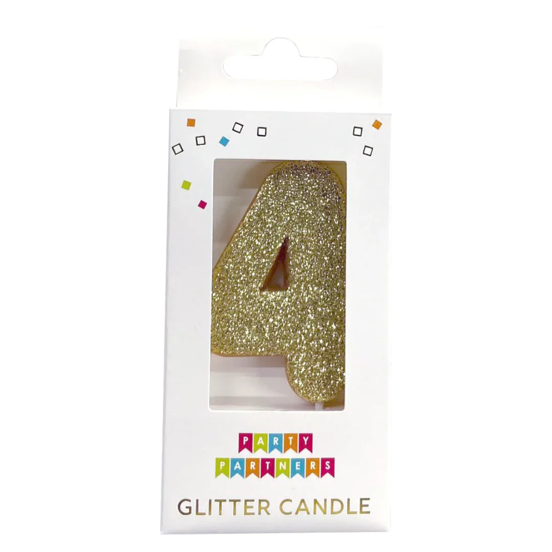 Party Partners - Gold Glitter "4" Candle