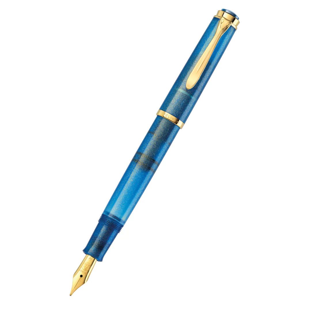 Pelikan Classic M200 Fountain Pen & Ink - 2024 Special Edition - Golden Lapis - Giftbox Set - Image 2