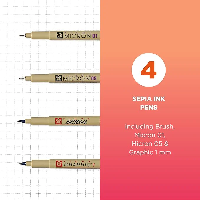 Pigma - Sepia Drawing Waterproof Permanent Pens - Assorted Sizes 4PC - Image 2
