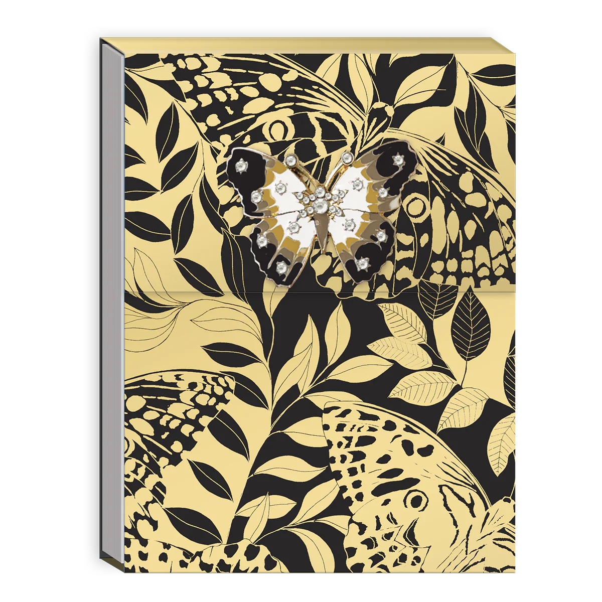 Punch Studio - Brooch Notepad - Black Butterflies - Golden Botanicals Collection
