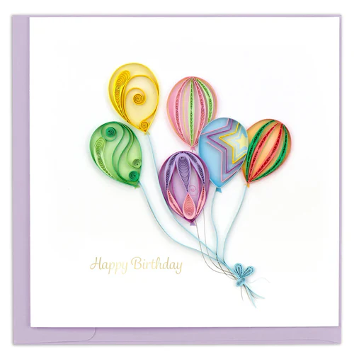 Quilling Birthday Card - Colourful Balloon Bunch