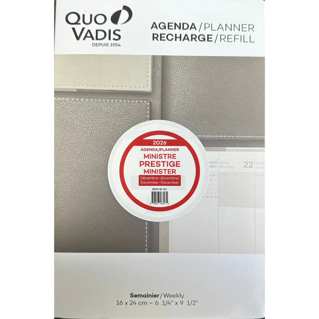 Quo Vadis - 2026 Minister Prestige Weekly Planner Refill - 16x24cm