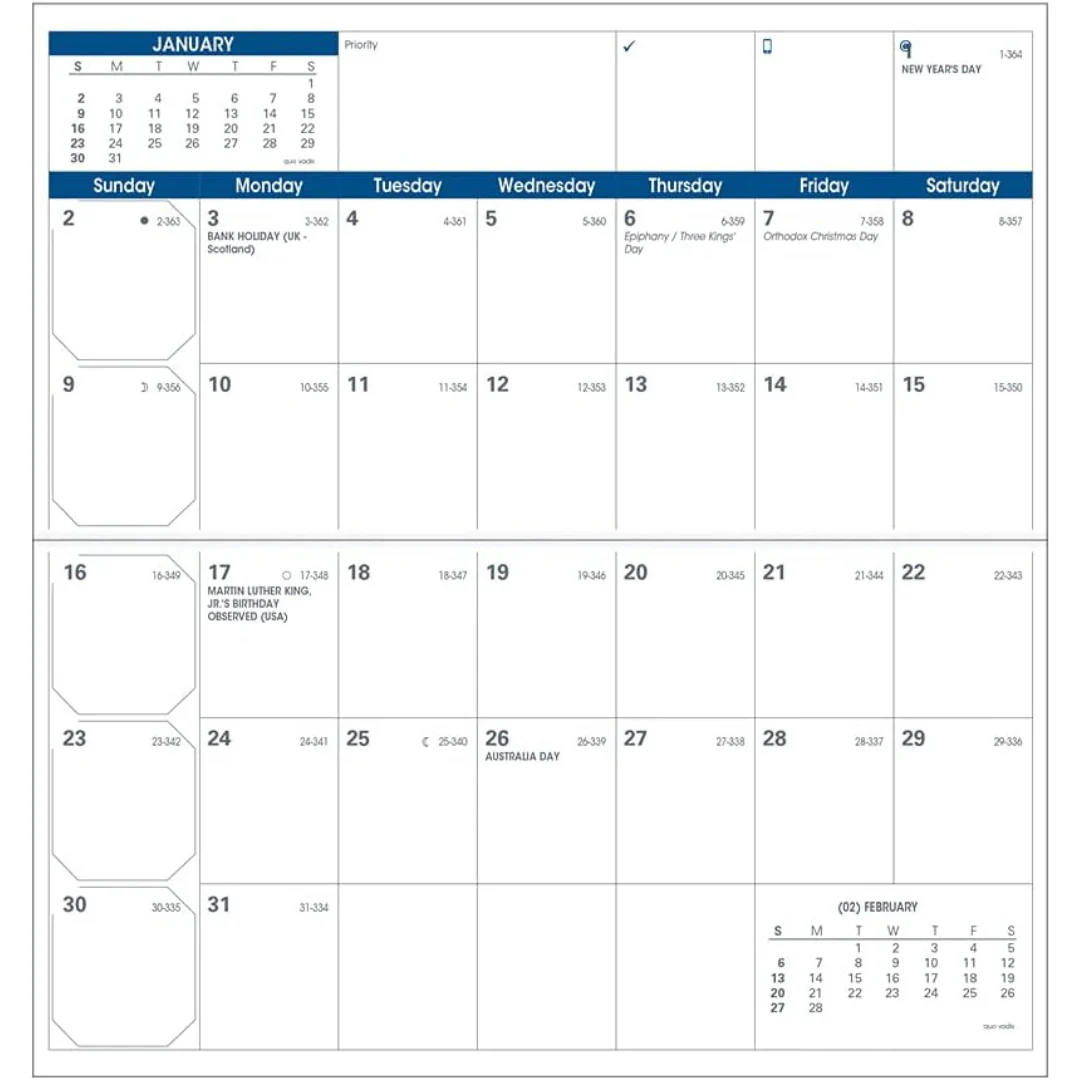 Quo Vadis - 2026 Visoplan Monthly Planner - 8.8x17cm - Blue (Freeport) - Image 2
