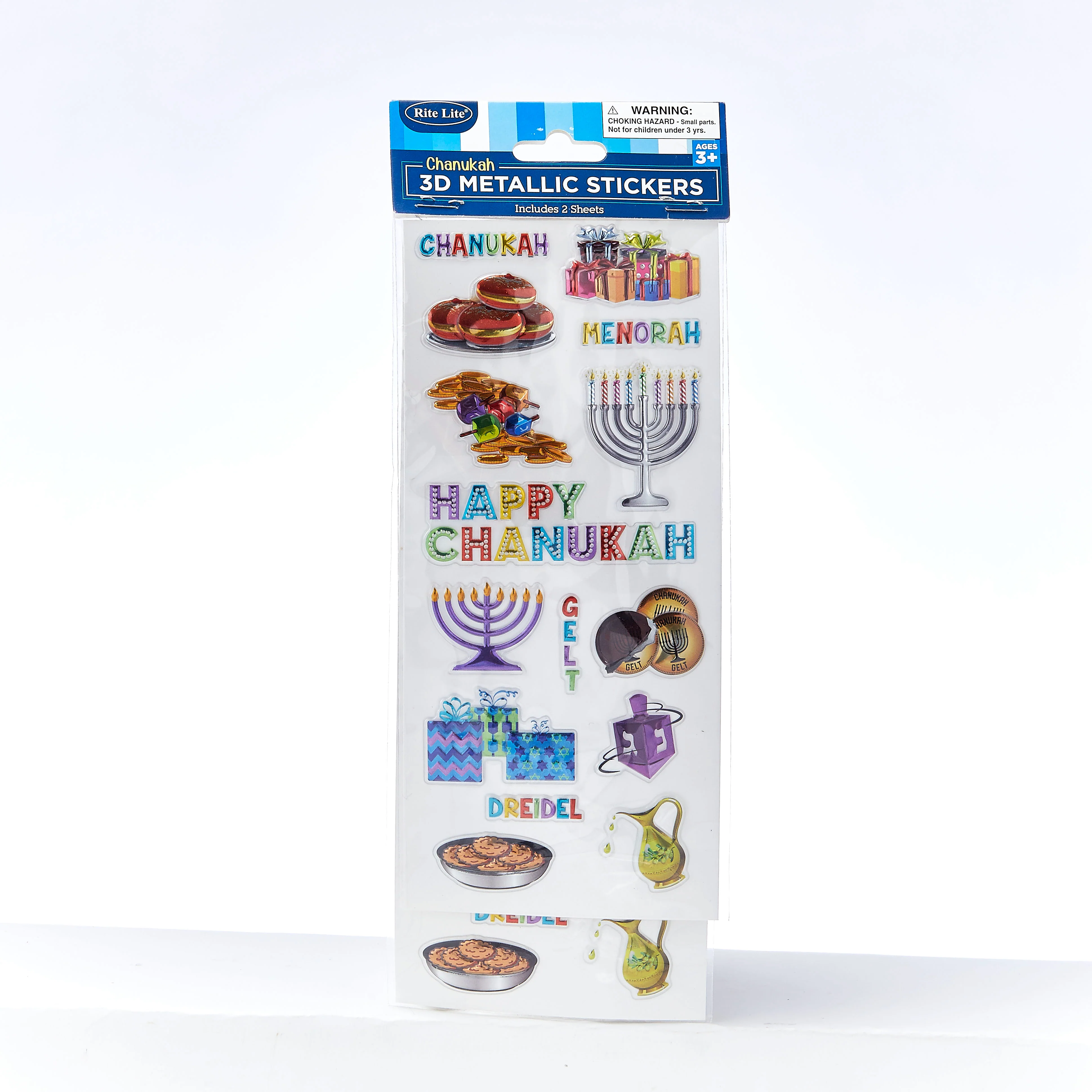 Rite Lite - Chanukah 3D Metallic Stickers (2 Sheets)