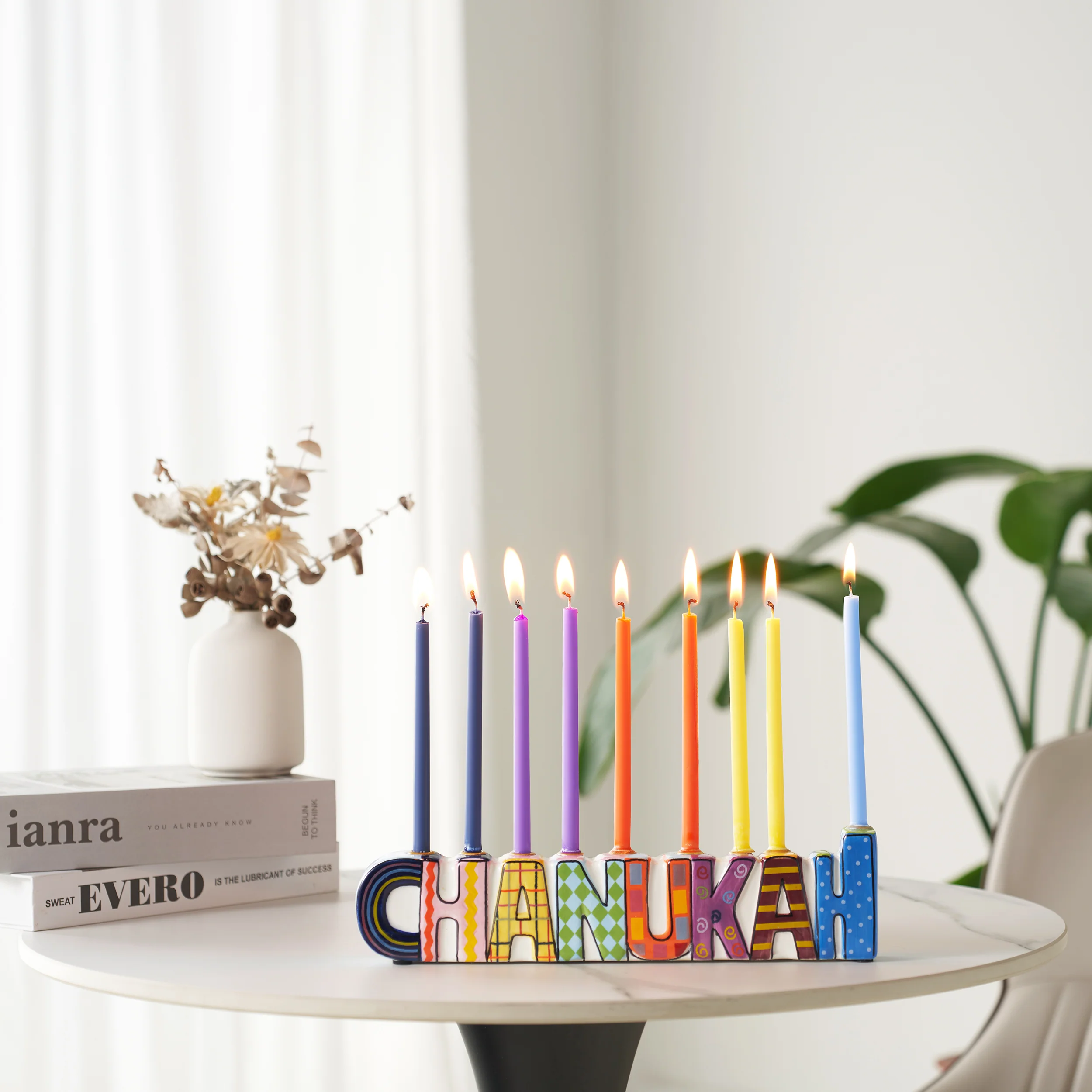 Rite Lite - "CHANUKAH" Hand-Painted Ceramic Menorah (with Gift Box) - Image 2