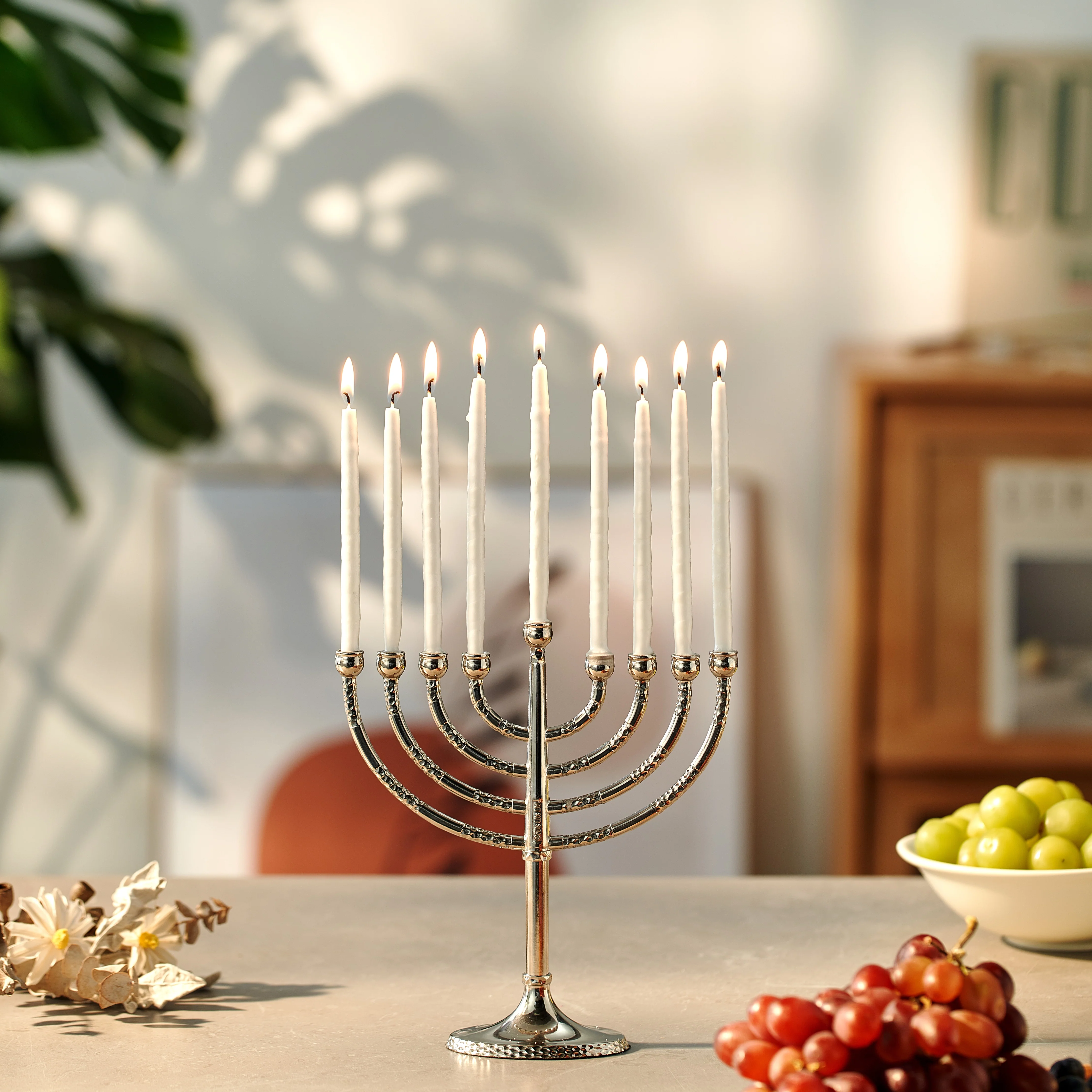 Rite Lite - Silvertone Classic Elegance Menorah with Hammered Accents
