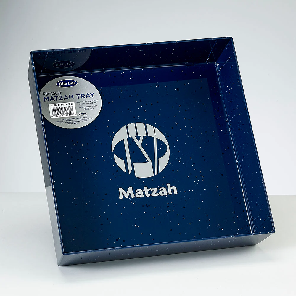 Rite Lite - Passover - Square Navy PS Matzah Tray With Silver Glitter - Image 2