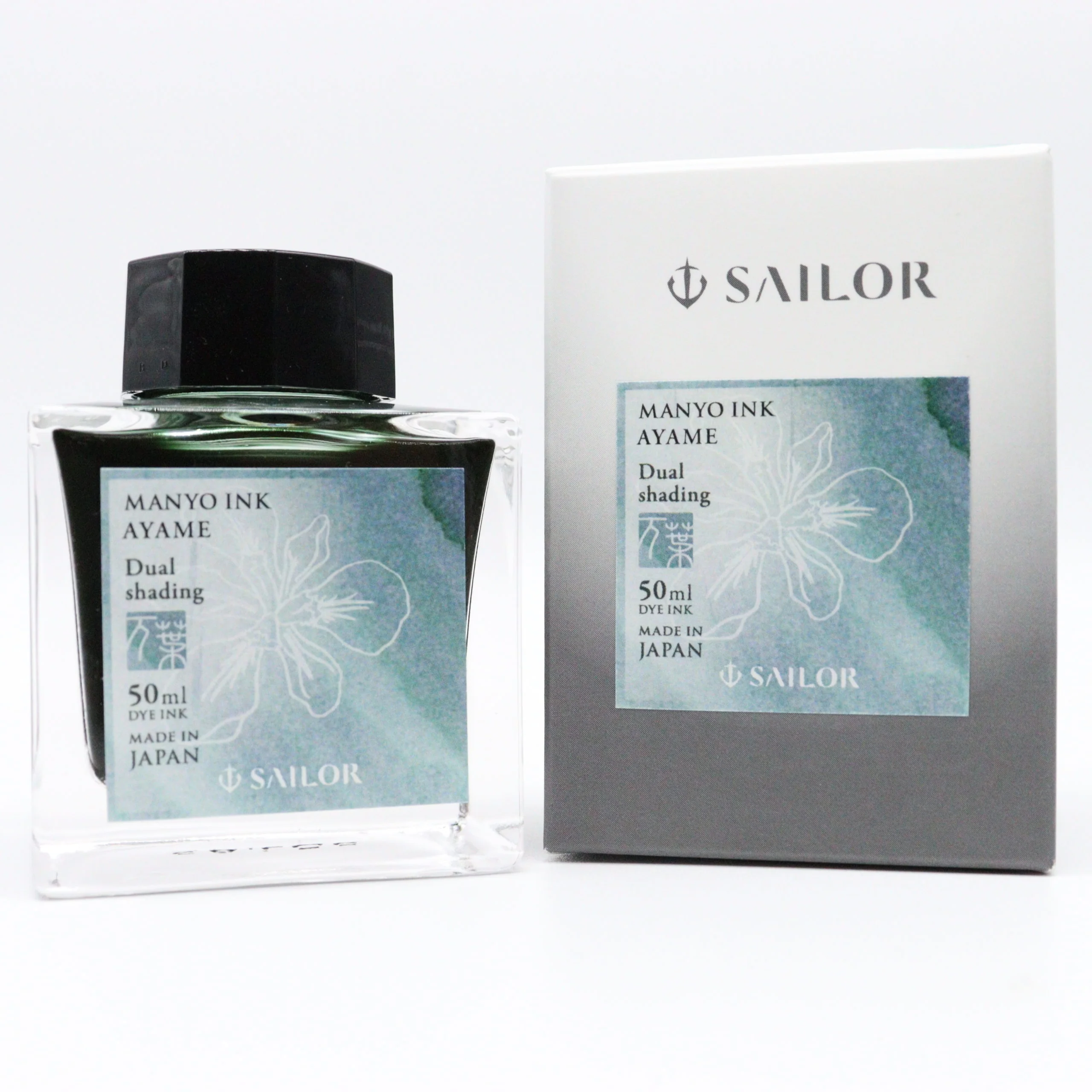SAILOR PEN - Manyo Ink - Bottled Fountain Pen Dual Shading Ink (50ml) - AYAME (Green-Grey)