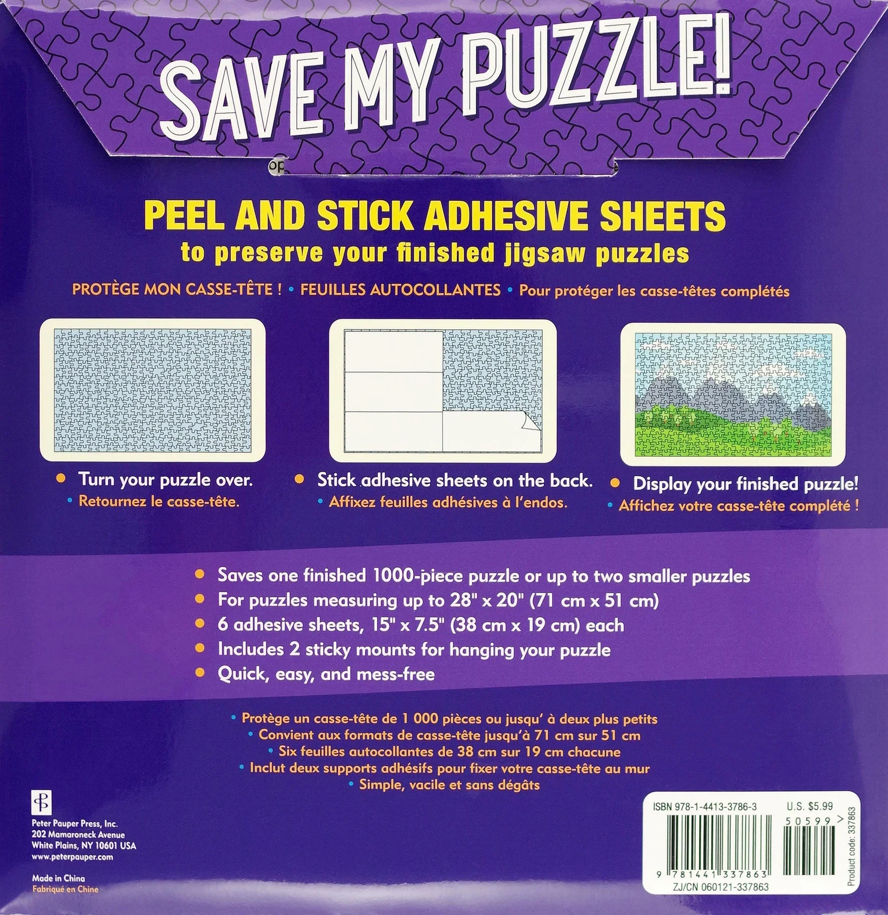 Peter Pauper Press - Save My Puzzle - Peel and Steek Adhesive Sheets - Image 2