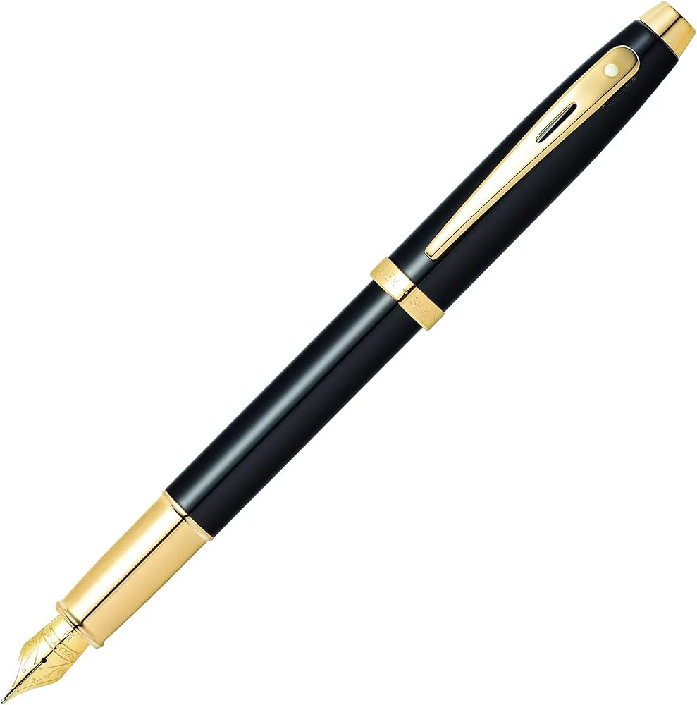 Sheaffer 100 Fountain Pen - Gloss Black with Gold Tone Trim - Fine