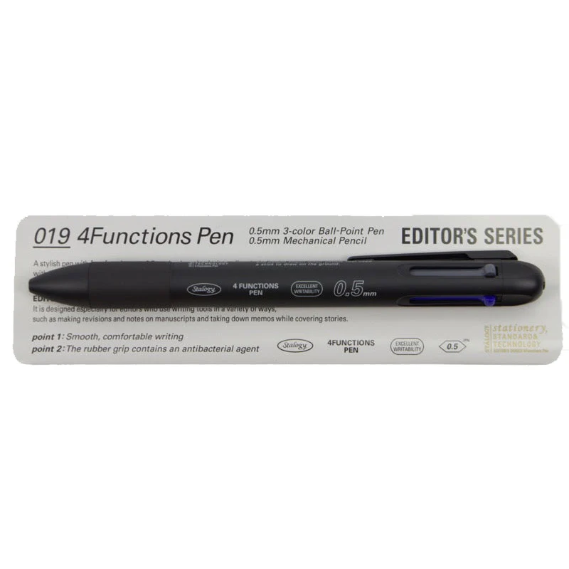 STALOGY - 019 Editor's Series - 4 Function Pen, 3 Colors and 0.7mm Pencil - Black