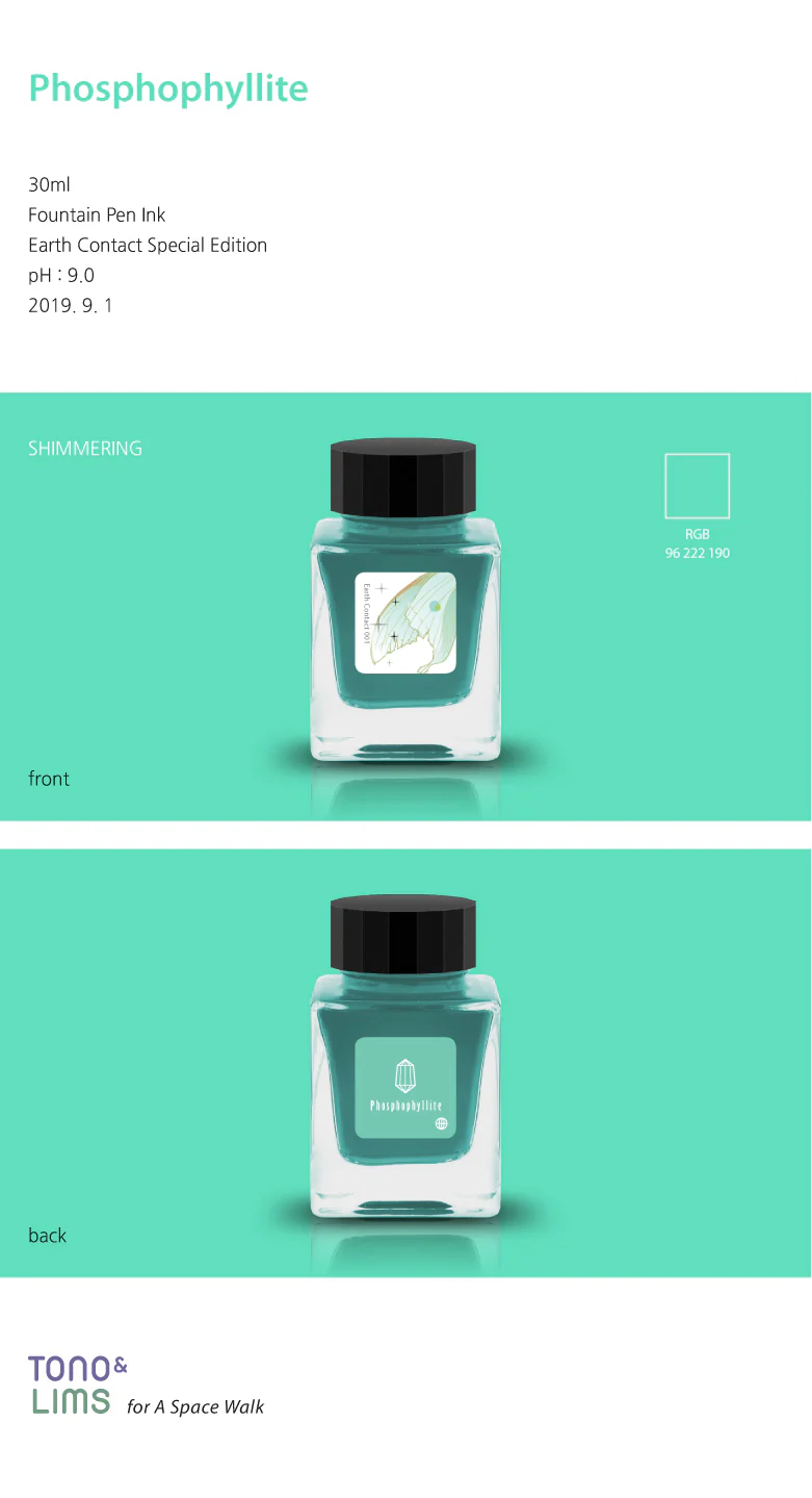 TONO & LIMS - 30ML Fountain Pen Ink - Earth Contact Line - Phosphophyllite (Shimmer) - Image 4