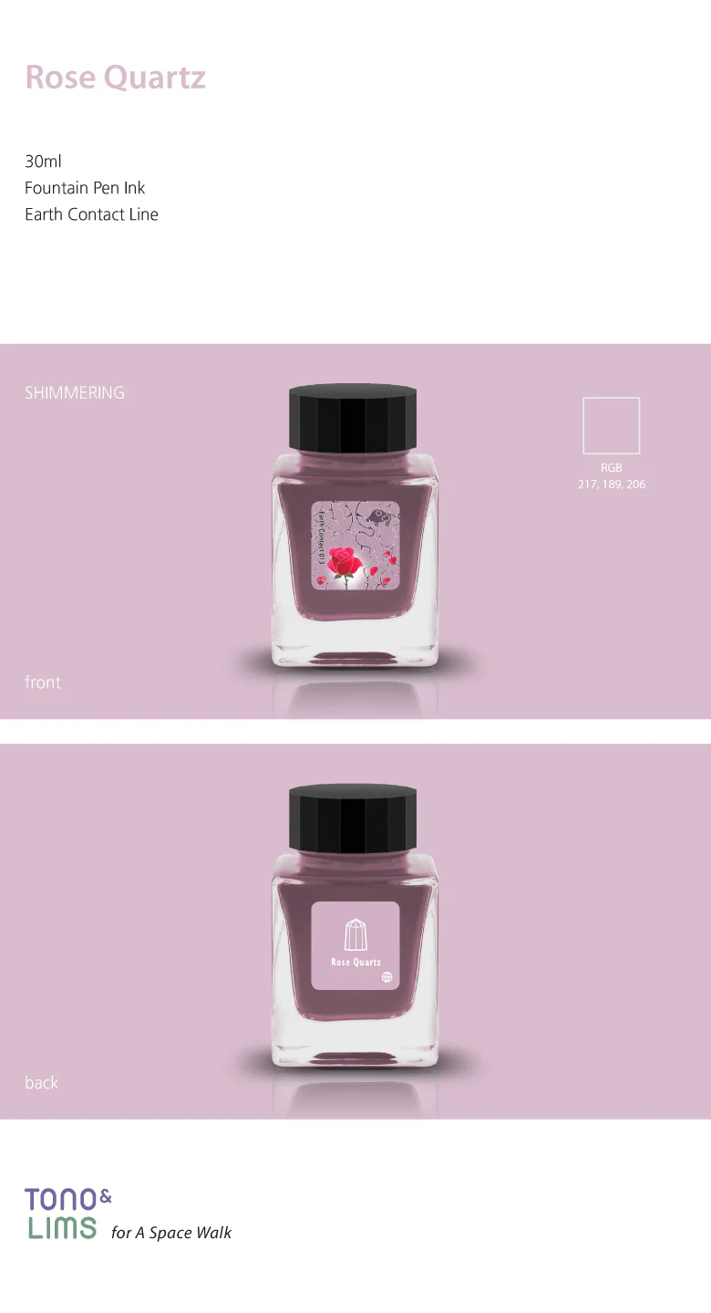 TONO & LIMS - 30ML Fountain Pen Ink - Earth Contact Line - Rose Quartz (Shimmer) - Image 5