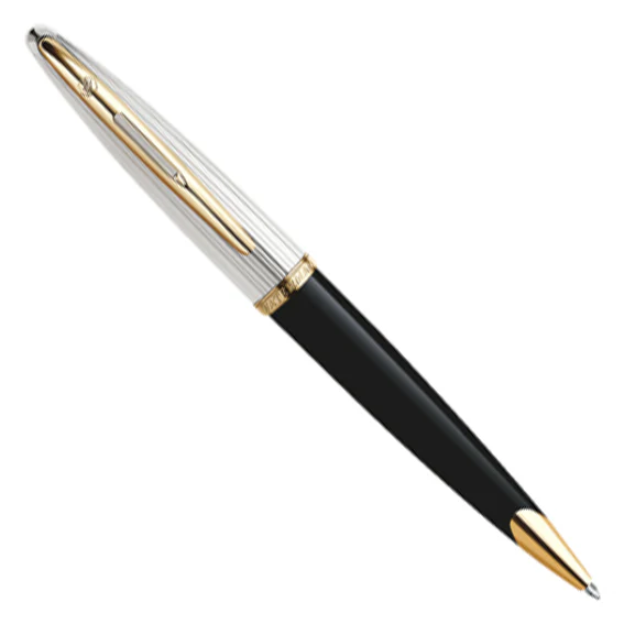 WATERMAN - Carene Deluxe Ballpoint Pen - Black and Silver GT - Medium Blue Nib